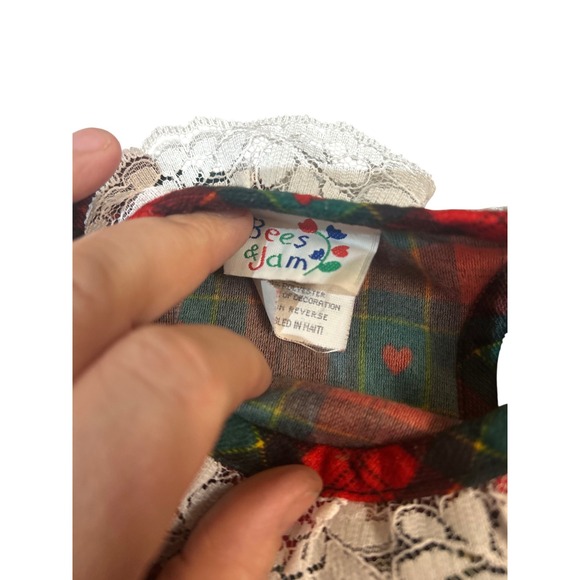 Vintage Bees & Jam Red Green Plaid Heart Nightgown Lace Collar Girls 2t - Picture 5 of 6